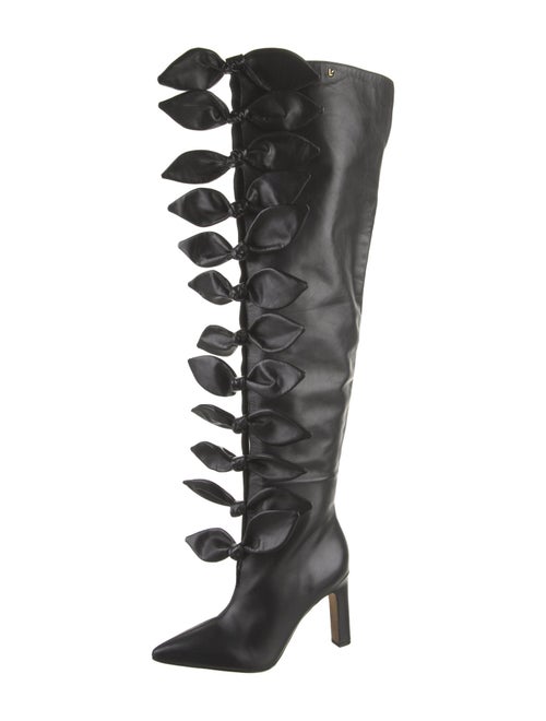 Larroude Leather Bow Accents Lace-Up Boots
