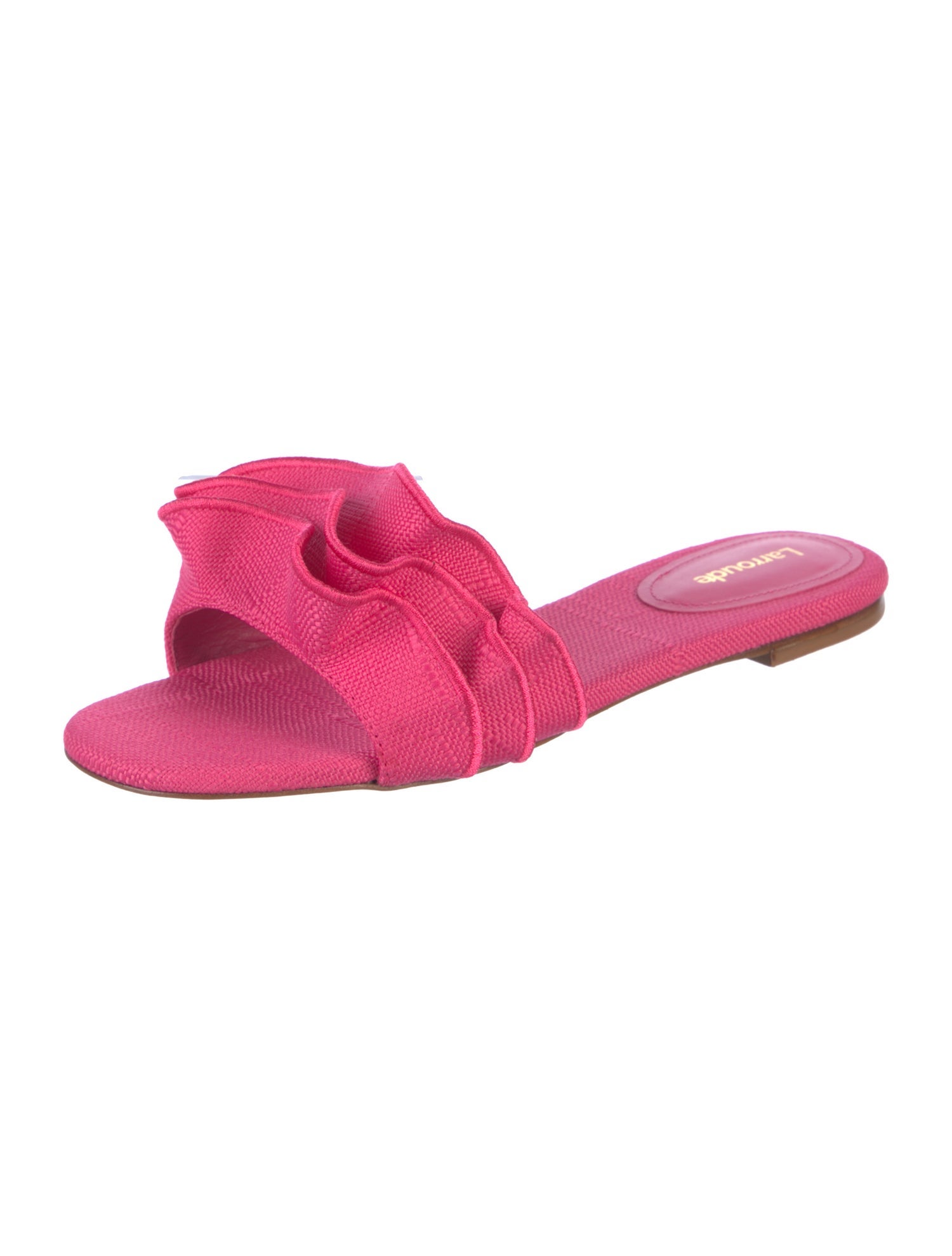 Larroude Canvas Ruffle Embellishment Slides