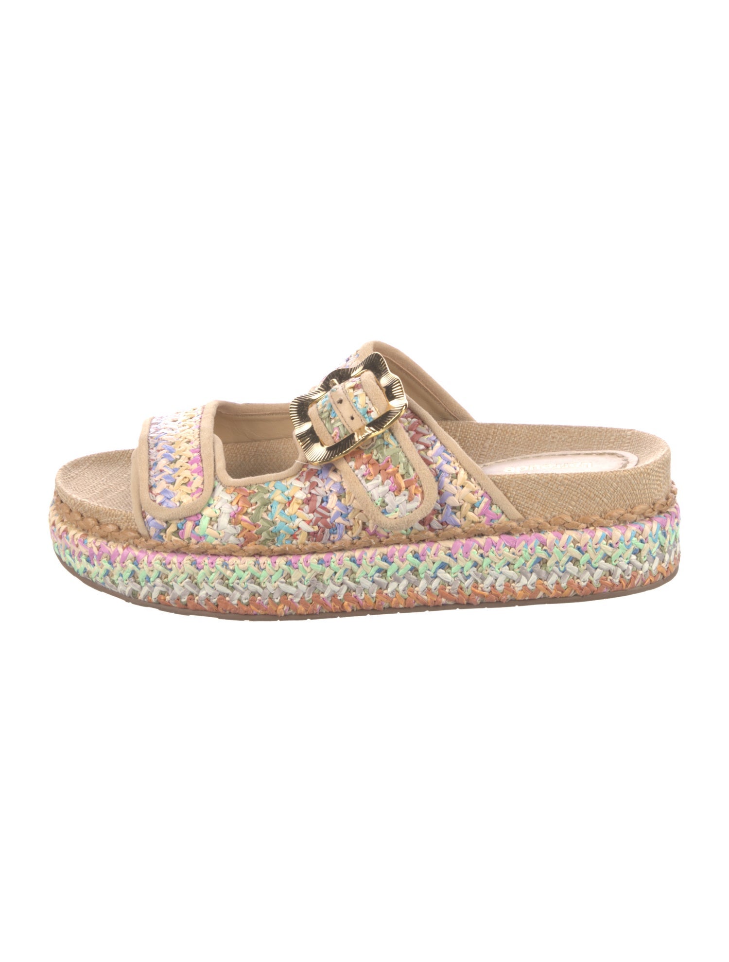 Larroude Raffia Leather Trim Embellishment Espadrilles