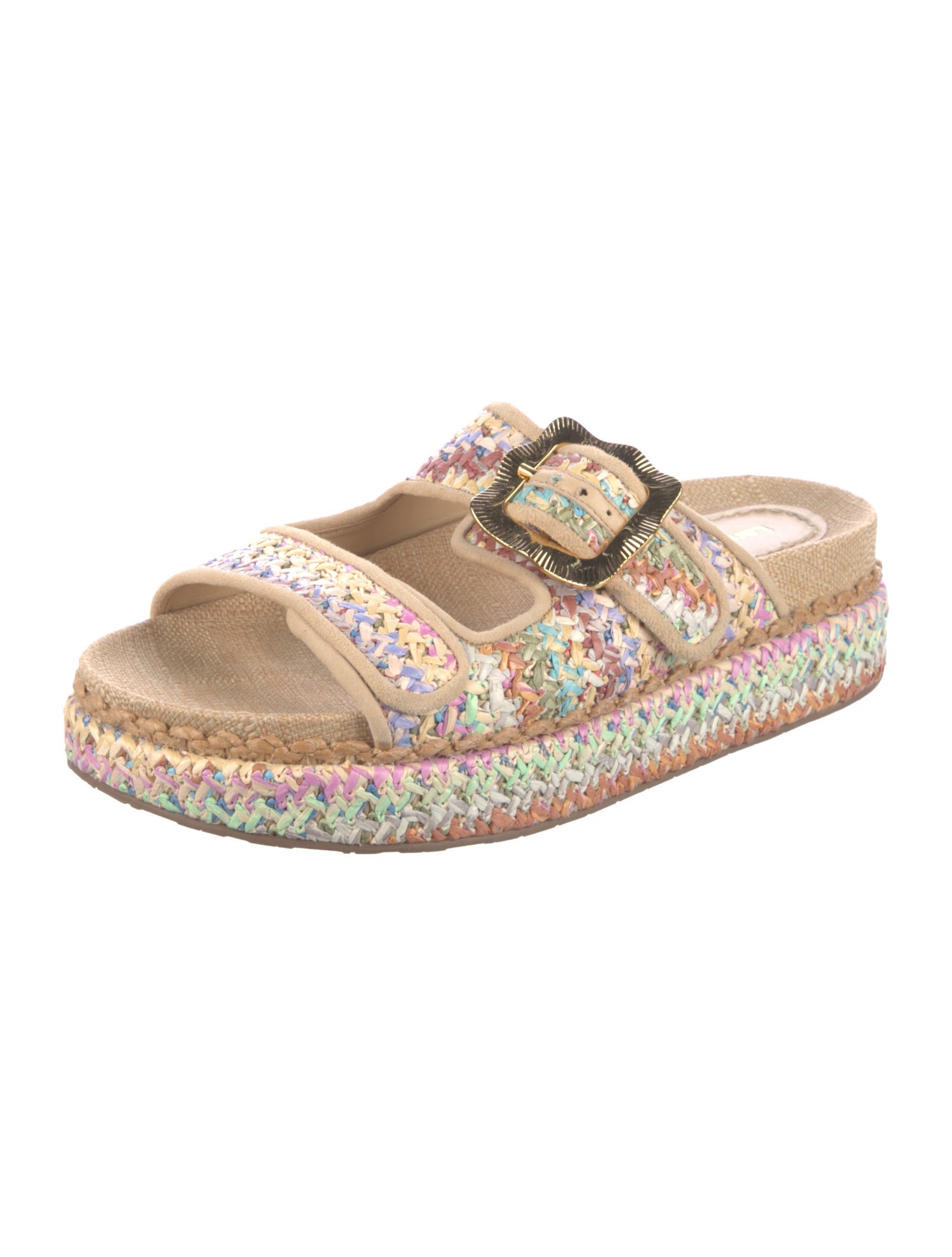 Larroude Raffia Leather Trim Embellishment Espadrilles