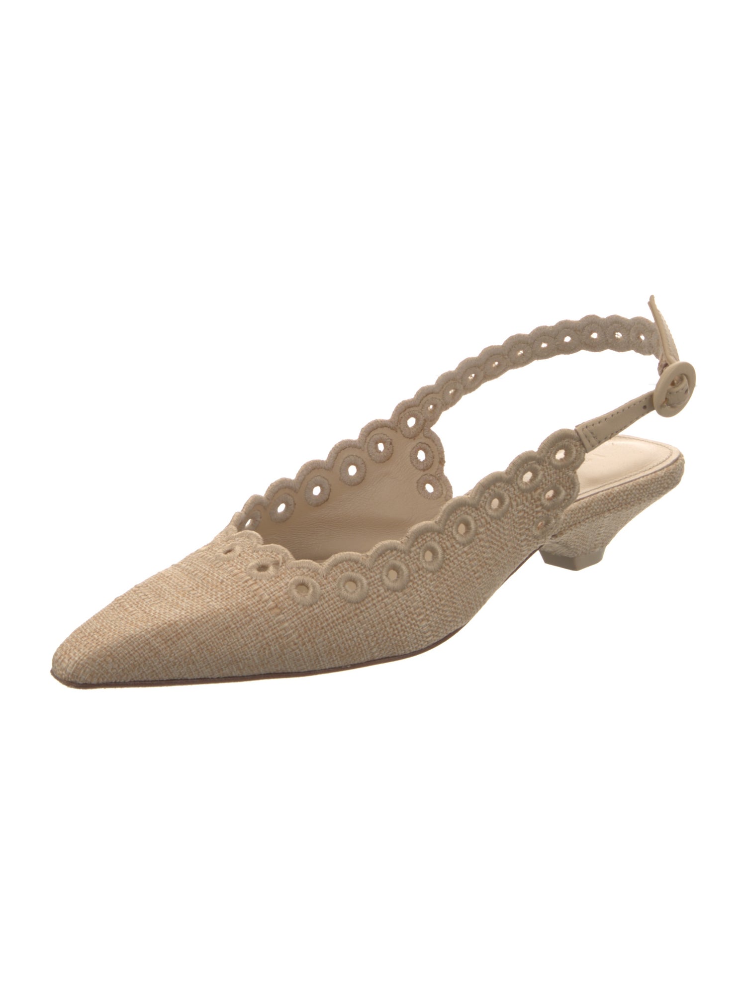 Larroude Embroidered Accent Slingback Pumps