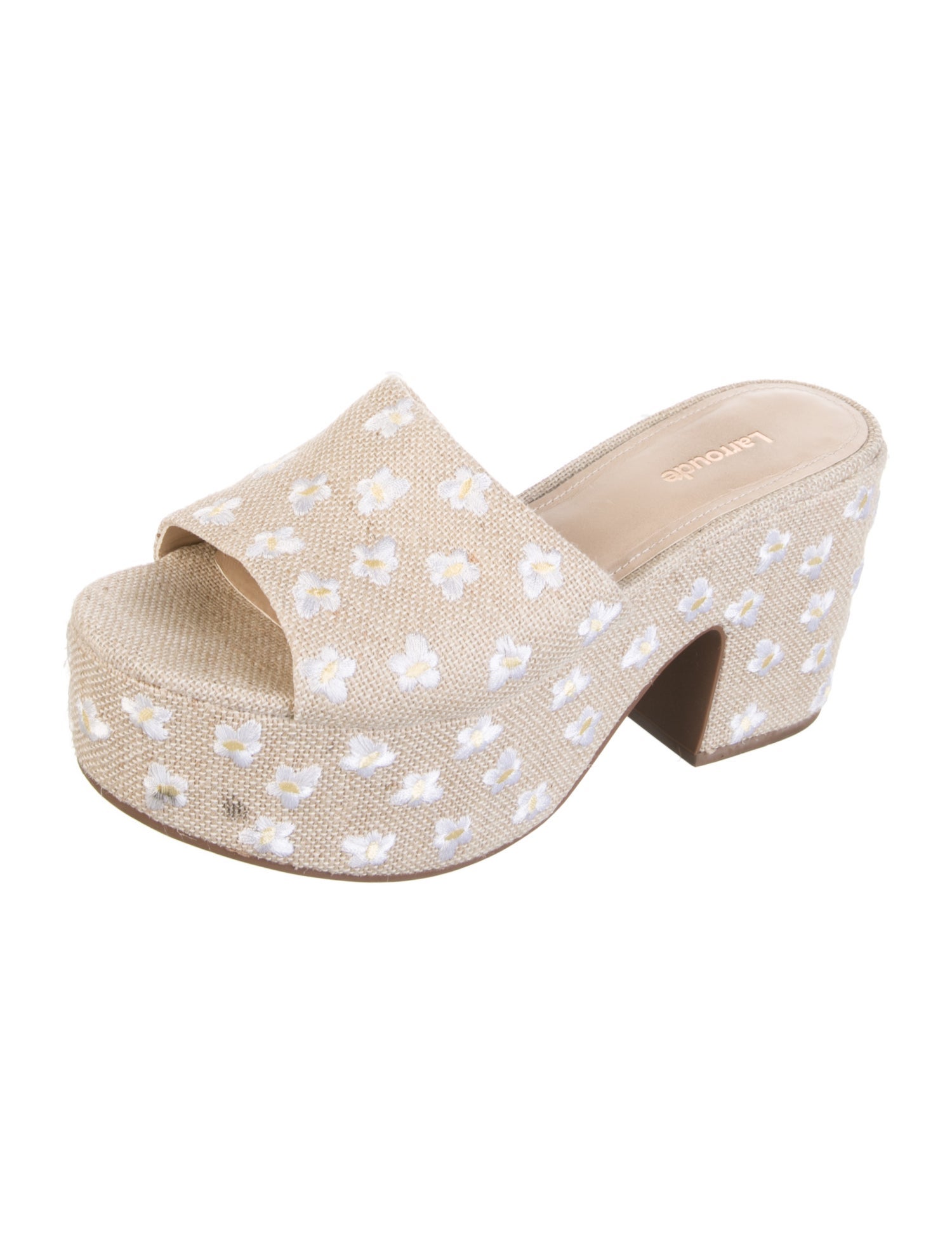 Larroude Floral Print Embroidered Accent Slides