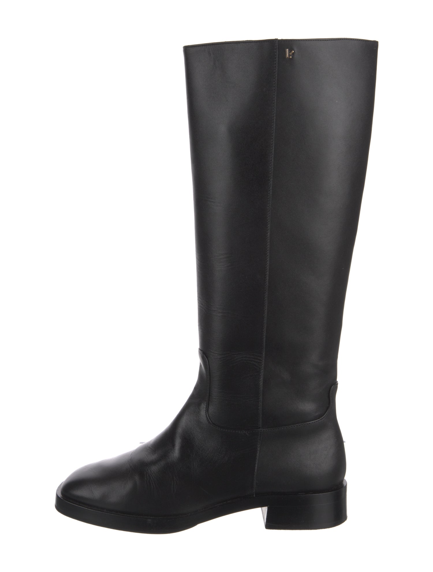 Larroude Leather Embroidered Accent Riding Boots