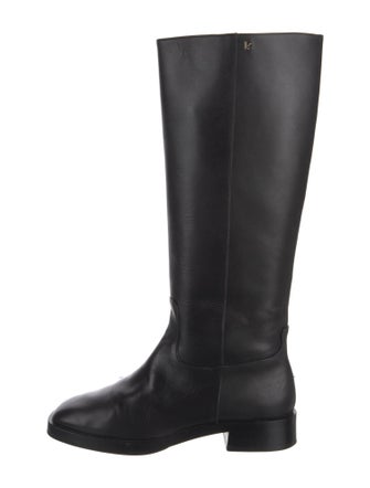 Larroude Leather Embroidered Accent Riding Boots