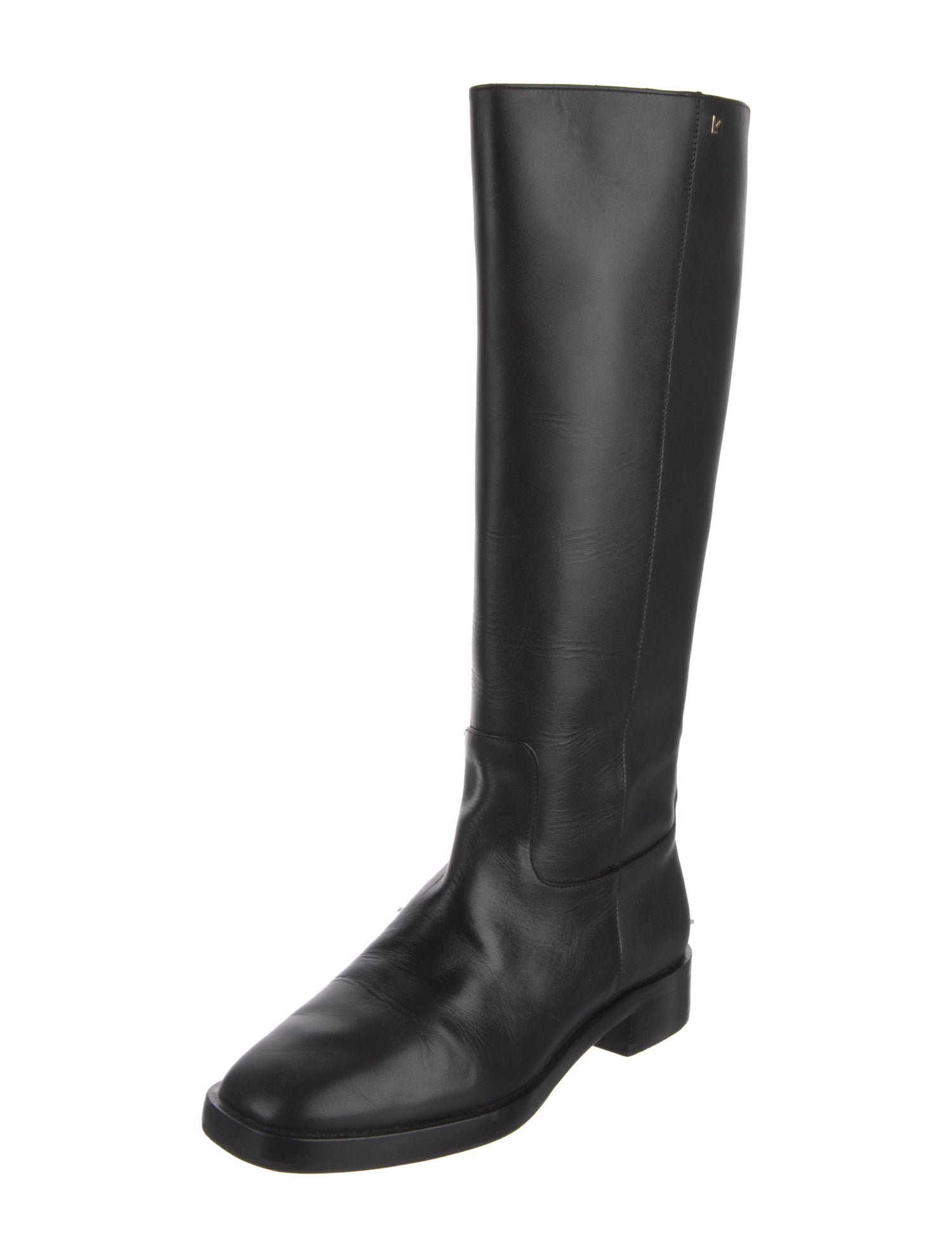 Larroude Leather Embroidered Accent Riding Boots
