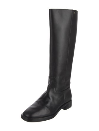 Larroude Leather Embroidered Accent Riding Boots