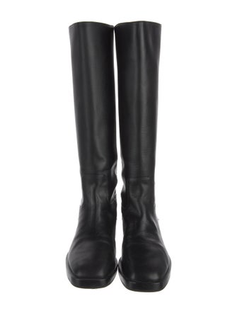 Larroude Leather Embroidered Accent Riding Boots