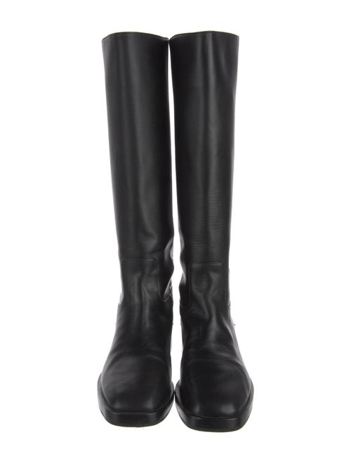 Larroude Leather Embroidered Accent Riding Boots