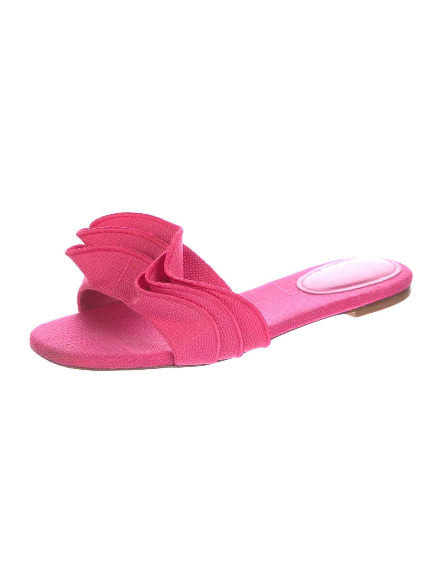Larroude Canvas Ruffle Embellishment Slides