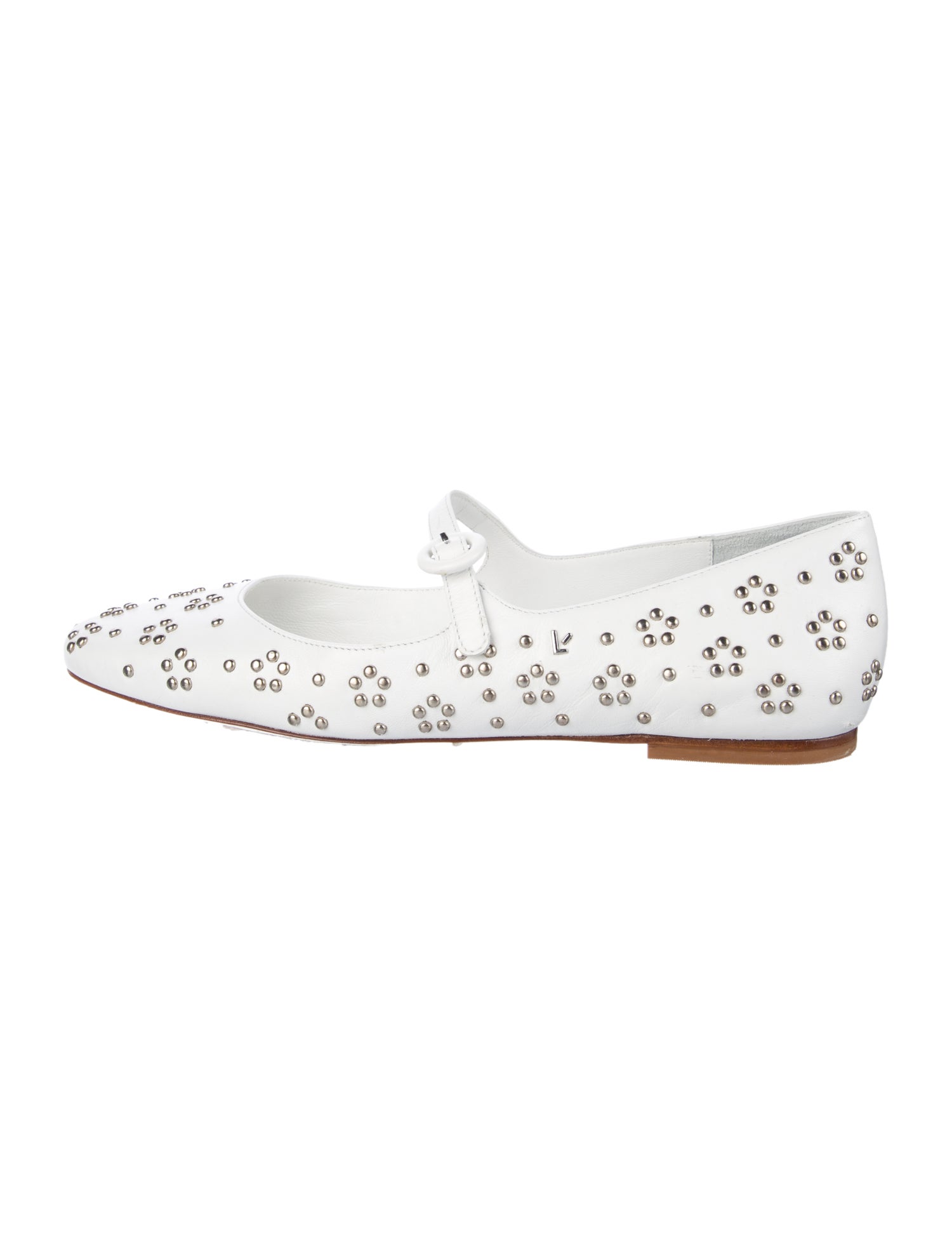 Larroude Leather Studded Accents Mary Jane Flats
