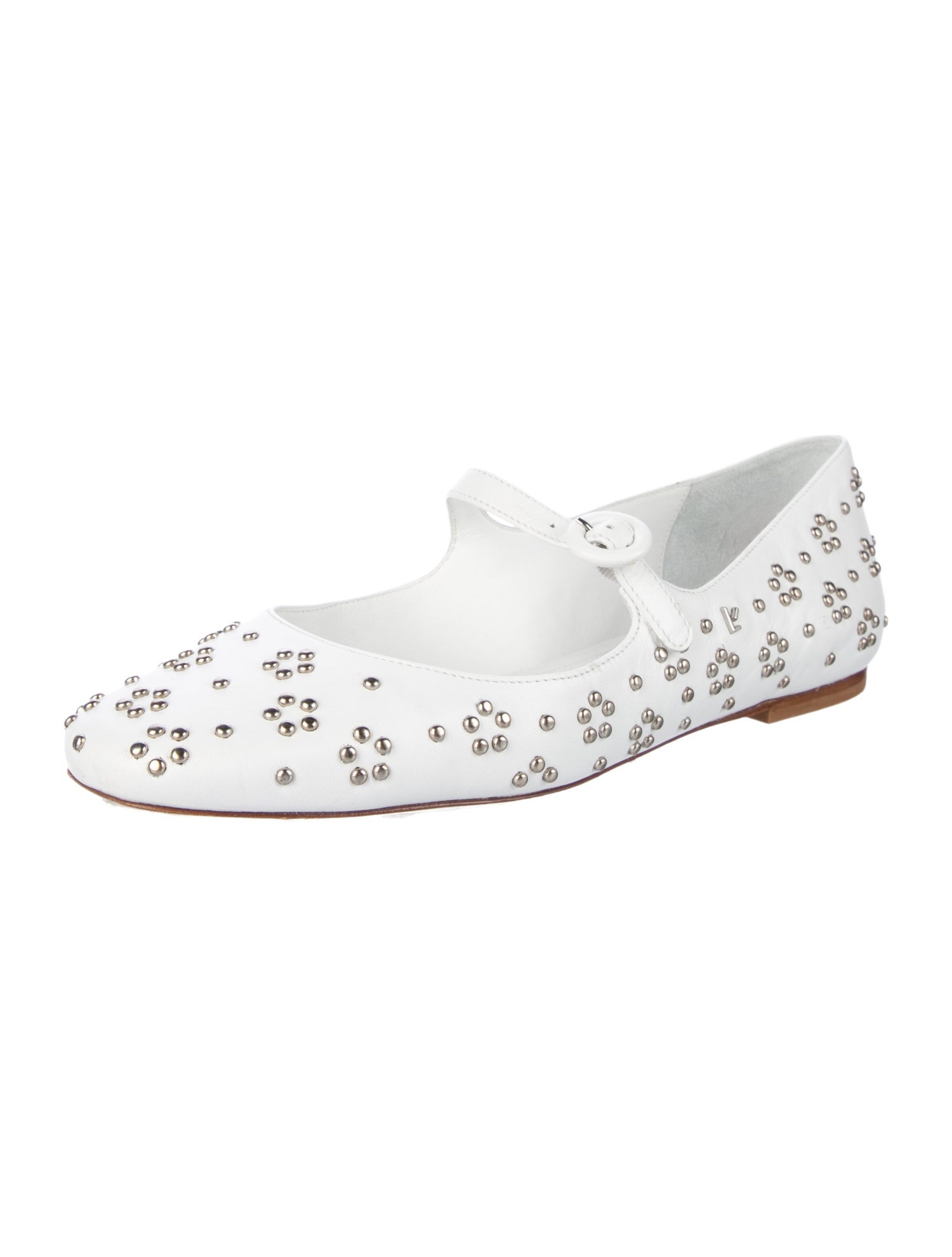 Larroude Leather Studded Accents Mary Jane Flats