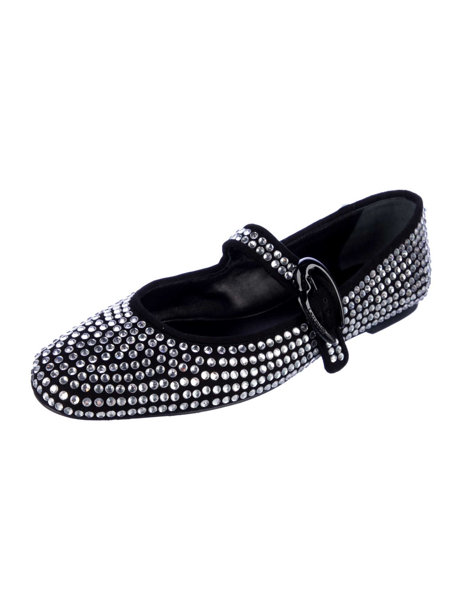 Larroude Suede Studded Accents Mary Jane Flats
