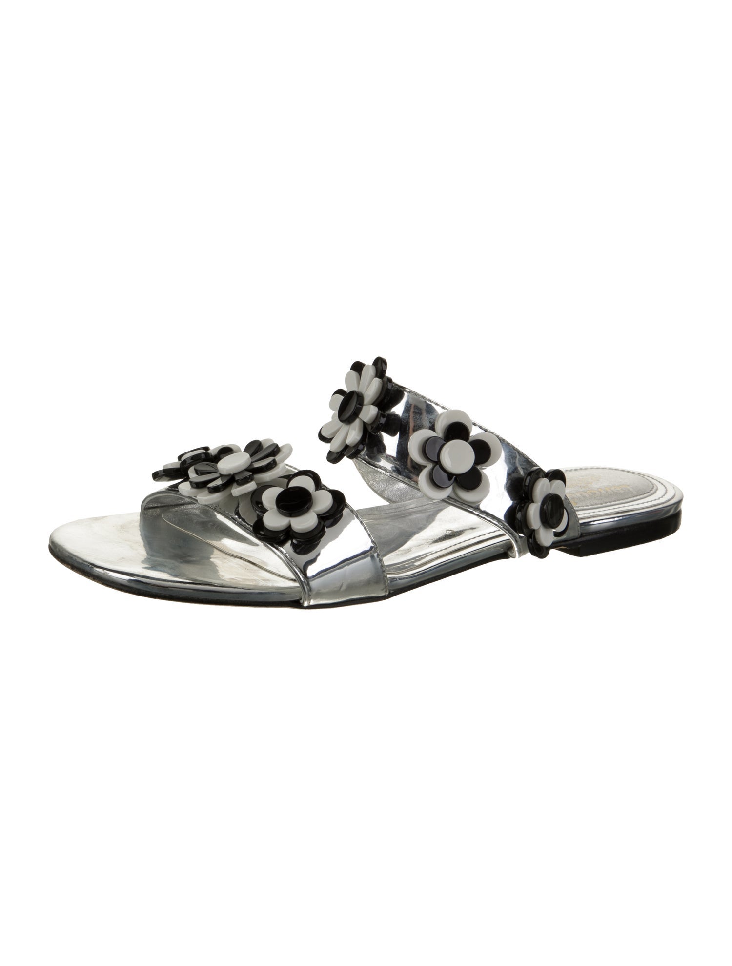 Larroude Patent Leather Studded Accents Slides