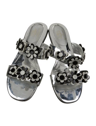 Larroude Patent Leather Studded Accents Slides