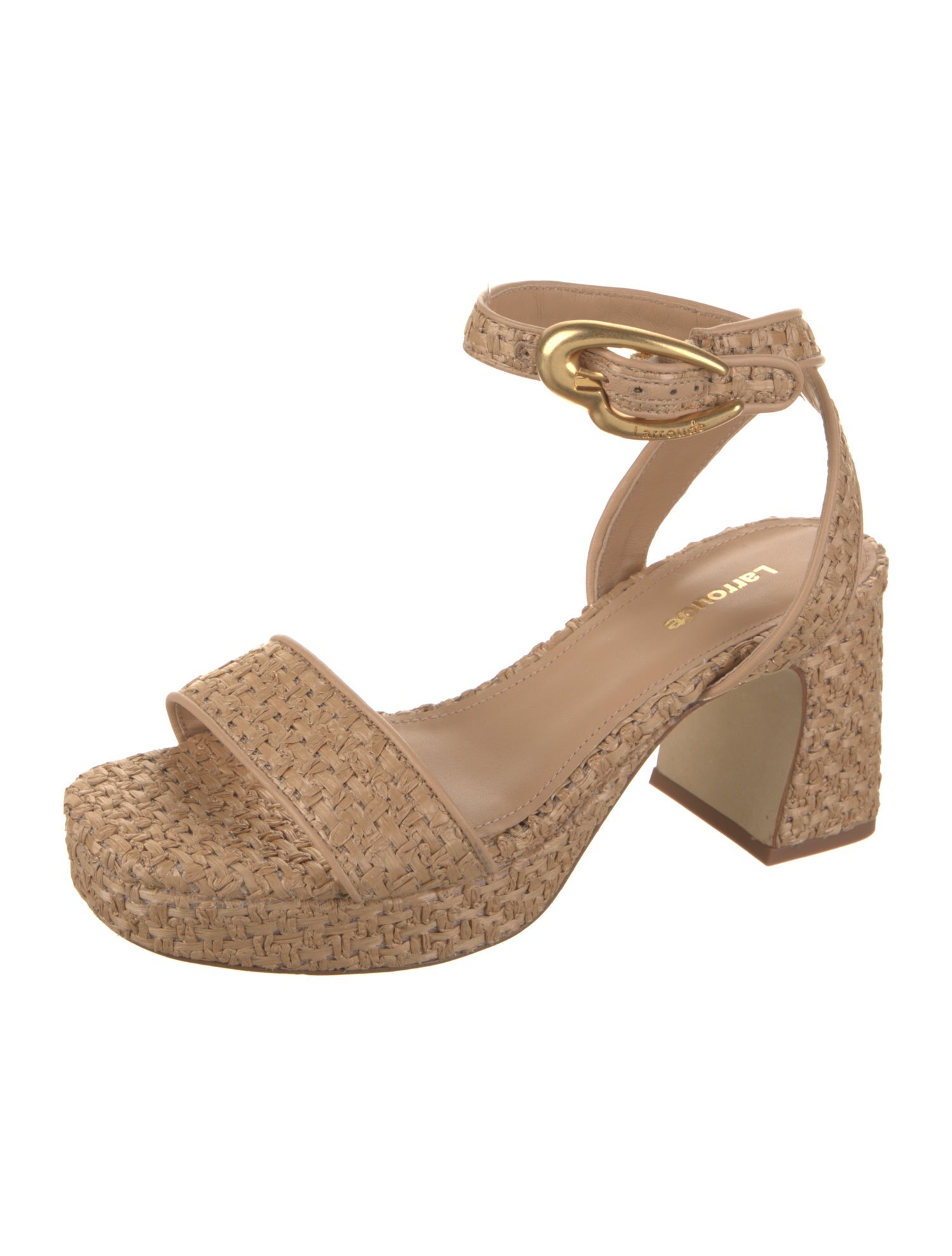 Larroude Raffia Animal Print Sandals