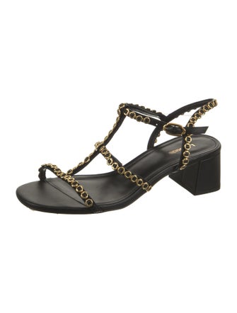 Larroude Leather Chain-Link Accents T-Strap Sandals