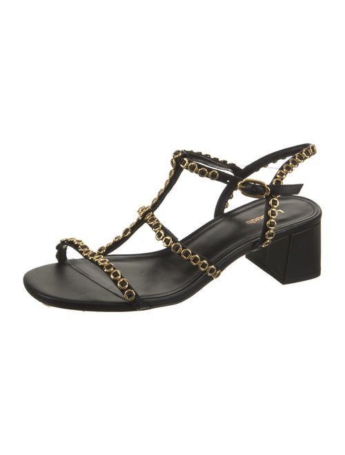 Larroude Leather Chain-Link Accents T-Strap Sandals