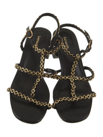 Larroude Leather Chain-Link Accents T-Strap Sandals