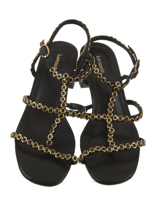Larroude Leather Chain-Link Accents T-Strap Sandals