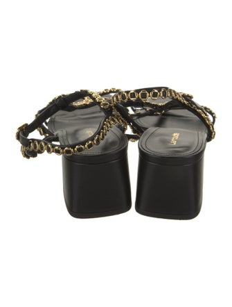 Larroude Leather Chain-Link Accents T-Strap Sandals