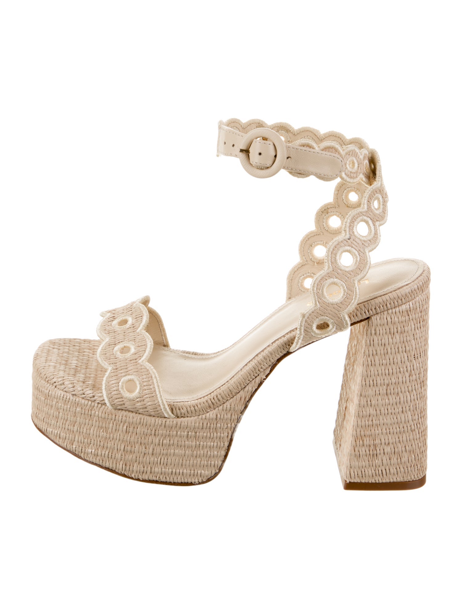 Larroude Straw Scalloped Accent Espadrilles