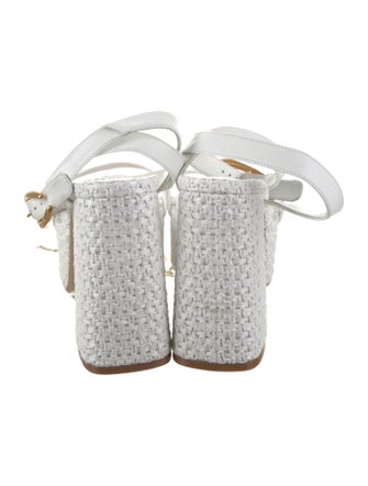 Larroude Straw Animal Print Slingback Sandals