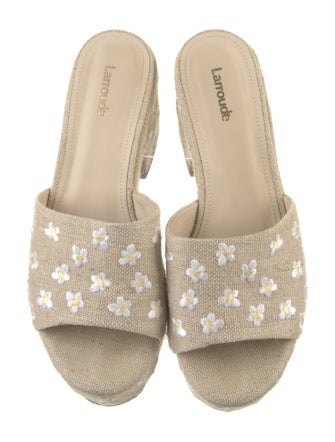 Larroude Printed Embroidered Accent Slides