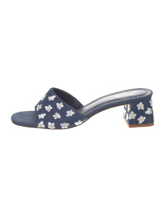 Larroude Denim Floral Print Slides