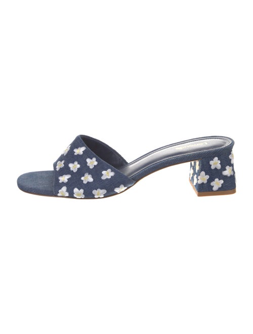 Larroude Denim Floral Print Slides