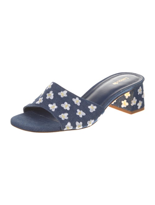 Larroude Denim Floral Print Slides