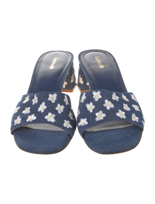 Larroude Denim Floral Print Slides