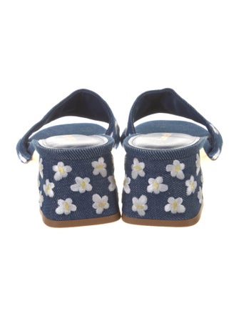 Larroude Denim Floral Print Slides