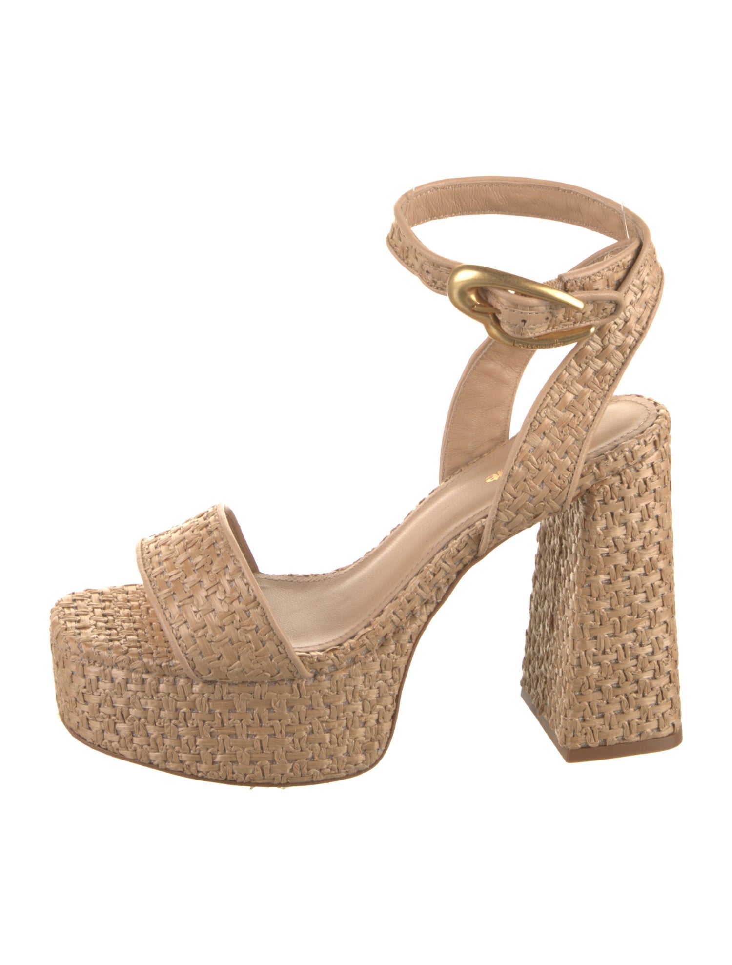 Larroude Raffia Leather Trim Embellishment Sandals