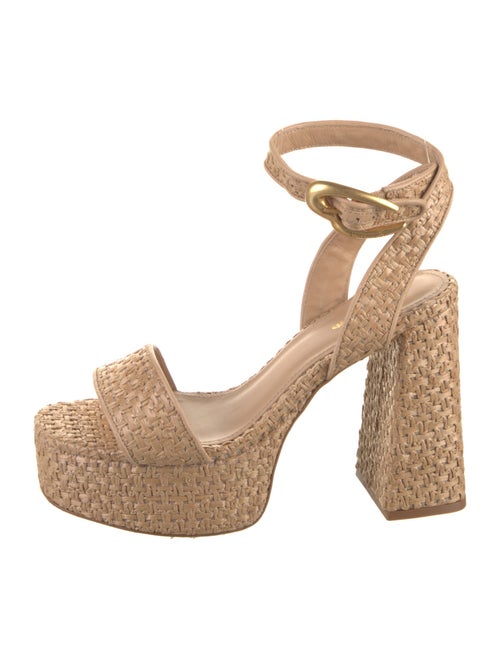 Larroude Raffia Leather Trim Embellishment Sandals