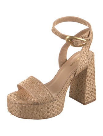 Larroude Raffia Leather Trim Embellishment Sandals