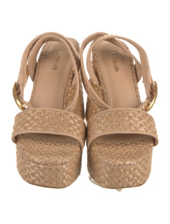 Larroude Raffia Leather Trim Embellishment Sandals