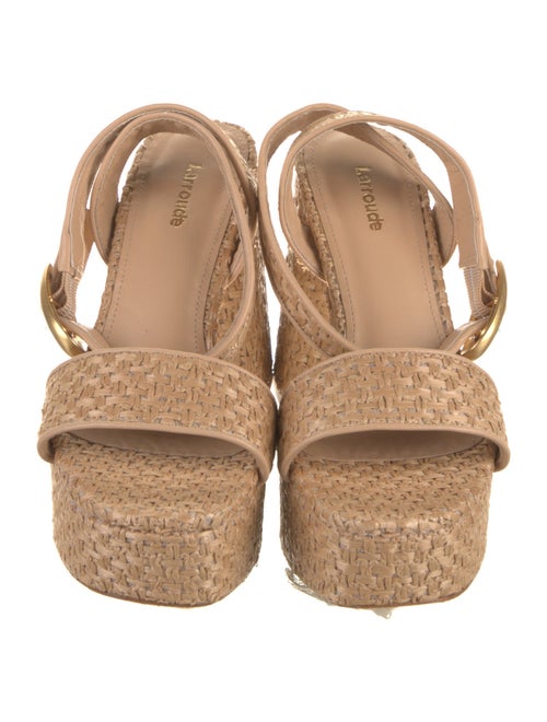 Larroude Raffia Leather Trim Embellishment Sandals