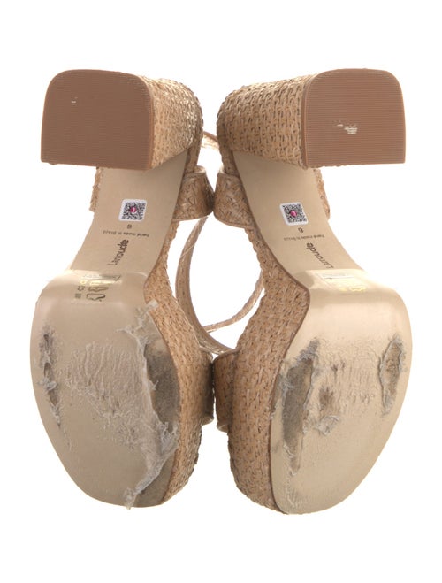 Larroude Raffia Leather Trim Embellishment Sandals