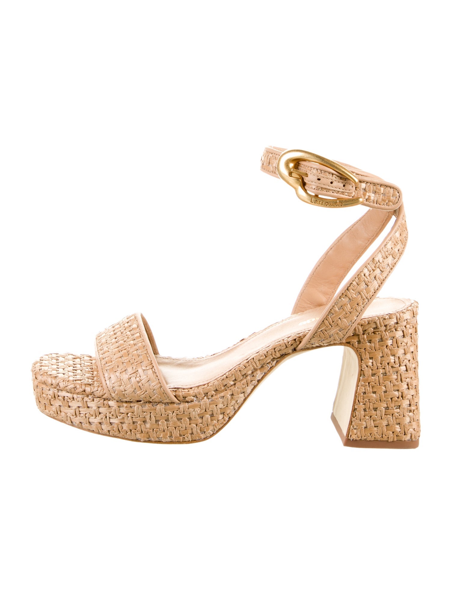 Larroude Raffia Leather Trim Embellishment Sandals