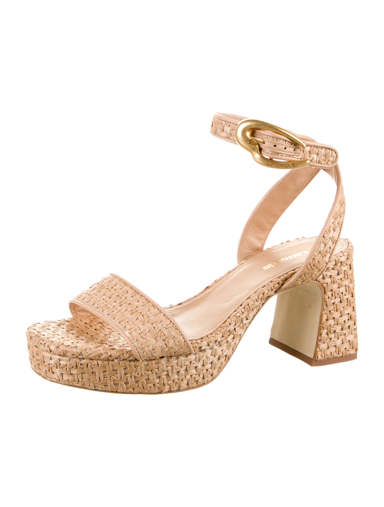 Larroude Raffia Leather Trim Embellishment Sandals