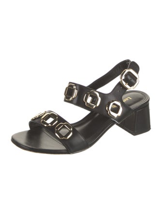 Larroude Leather Cutout Accent T-Strap Sandals