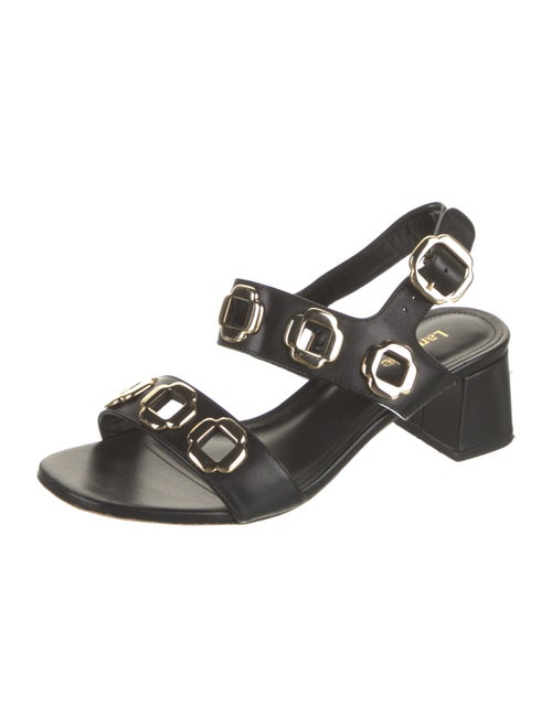 Larroude Leather Cutout Accent T-Strap Sandals