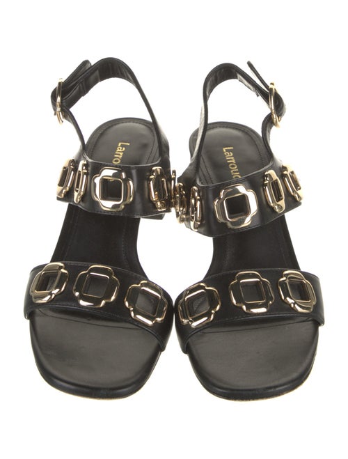 Larroude Leather Cutout Accent T-Strap Sandals