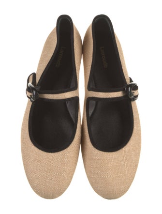 Larroude Raffia Leather Trim Embellishment Mary Jane Flats