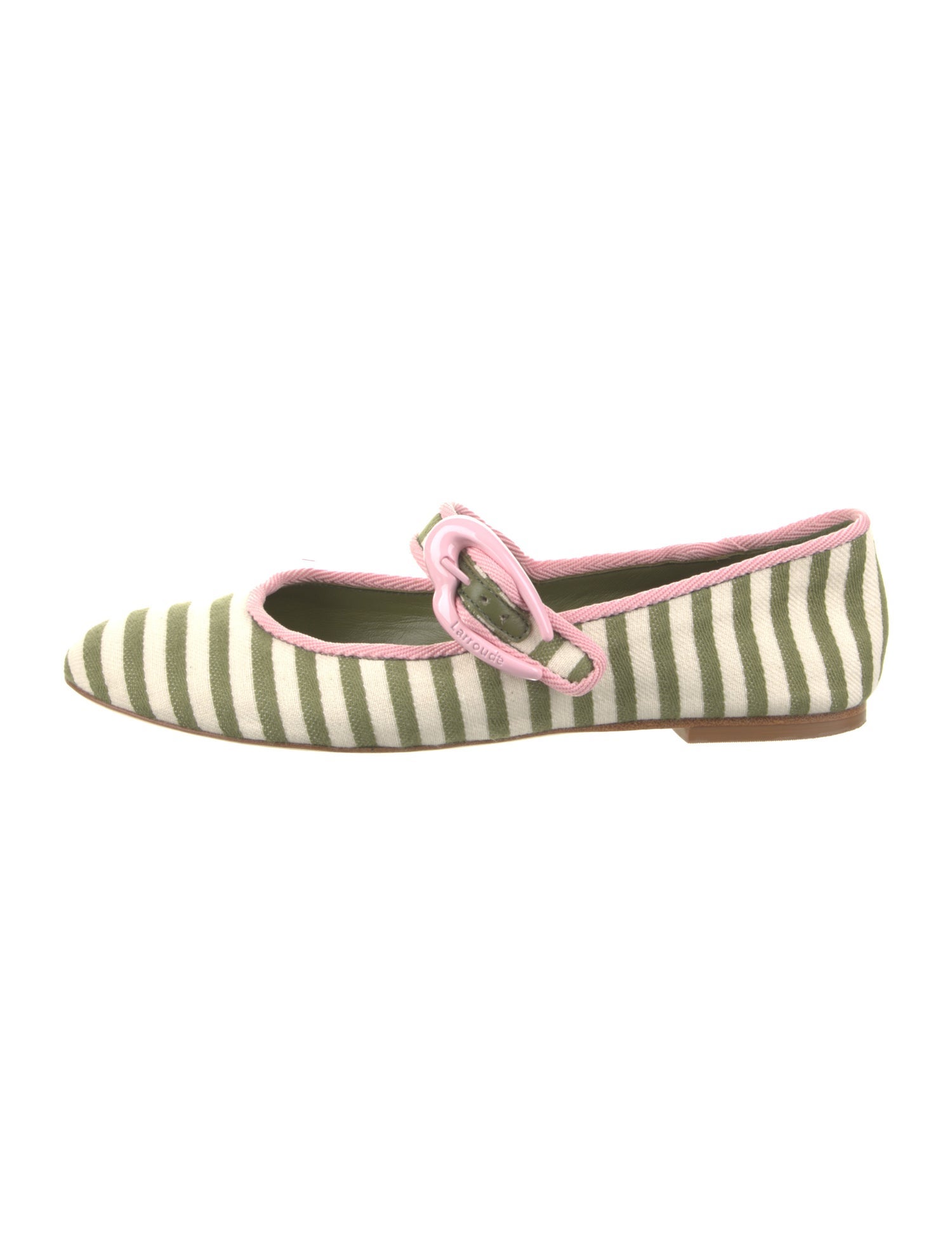 Larroude Canvas Striped Mary Jane Flats