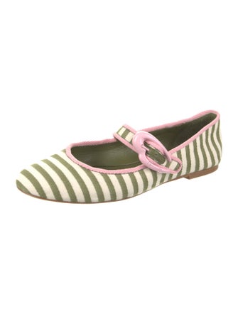 Larroude Canvas Striped Mary Jane Flats
