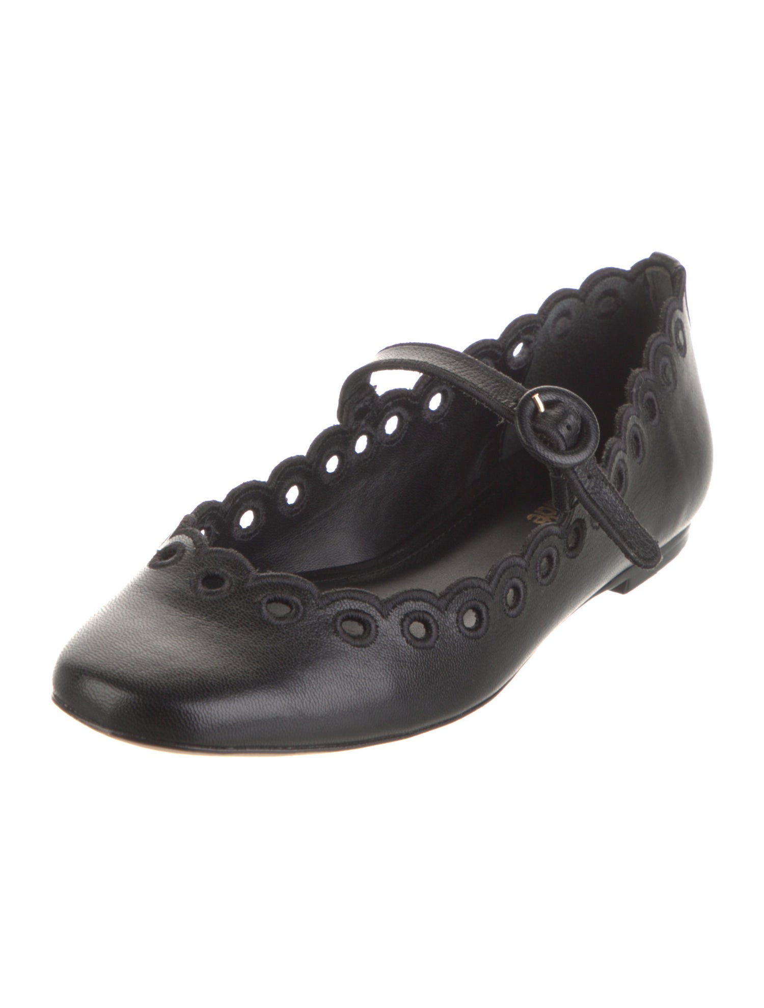 Larroude Leather Scalloped Accent Ballet Flats