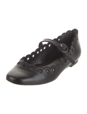 Larroude Leather Scalloped Accent Ballet Flats