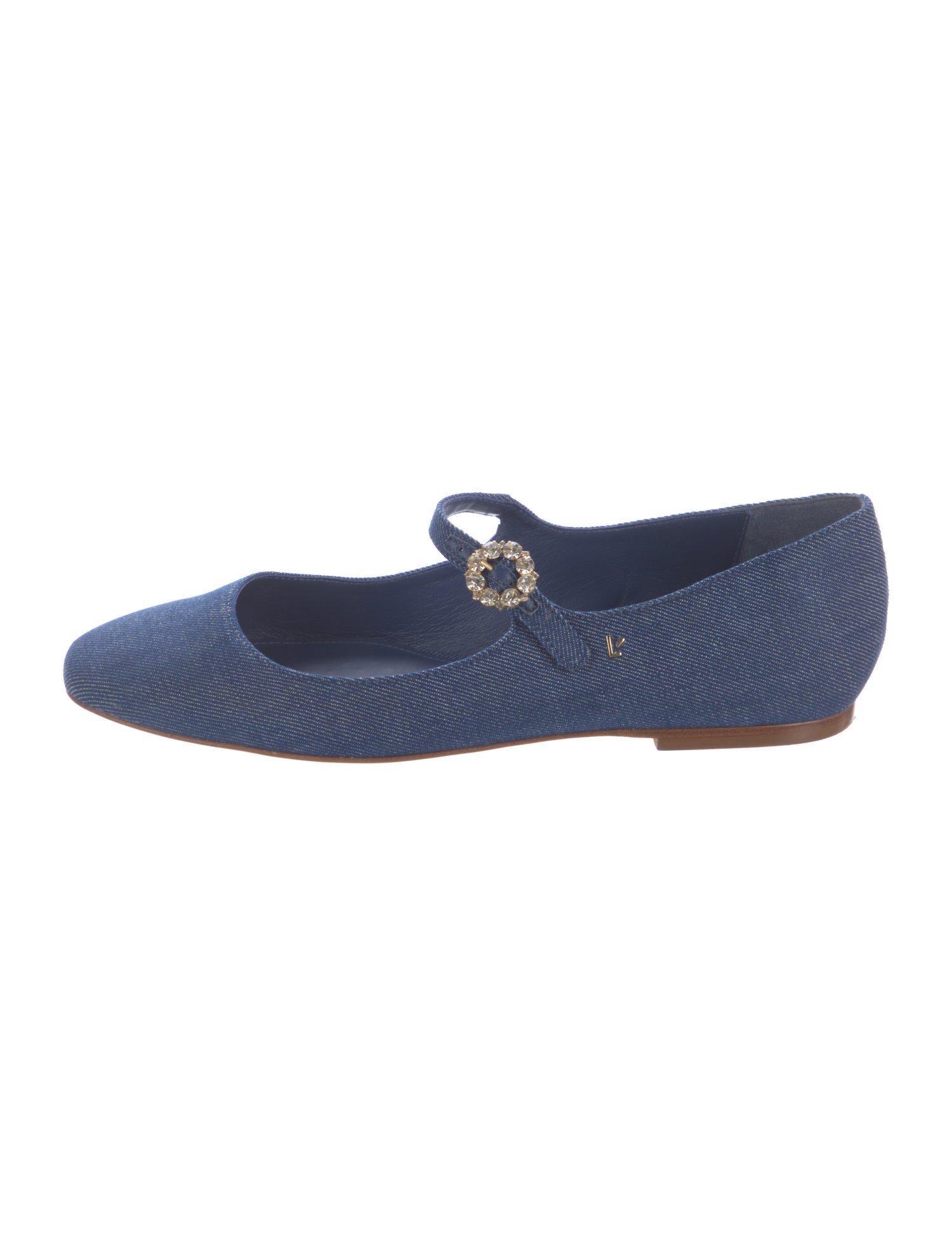 Larroude Denim Crystal Embellishments Mary Jane Flats