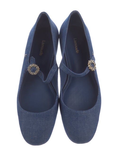 Larroude Denim Crystal Embellishments Mary Jane Flats